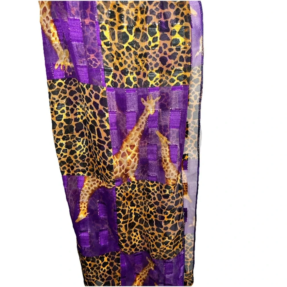 Cheetah Pattern‎ Giraffe Graphic Rectangular Metallic Gold Purple Scarf 58x13 in